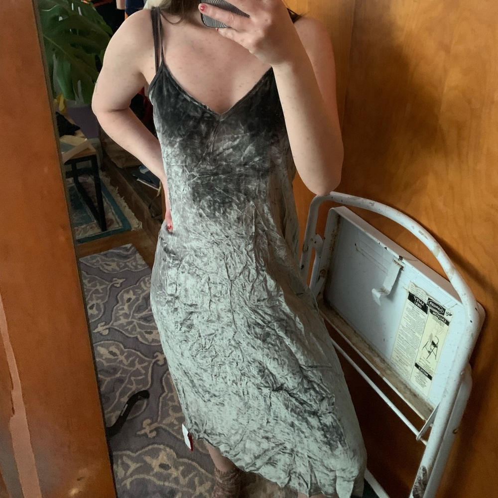 gray velvet midi dress